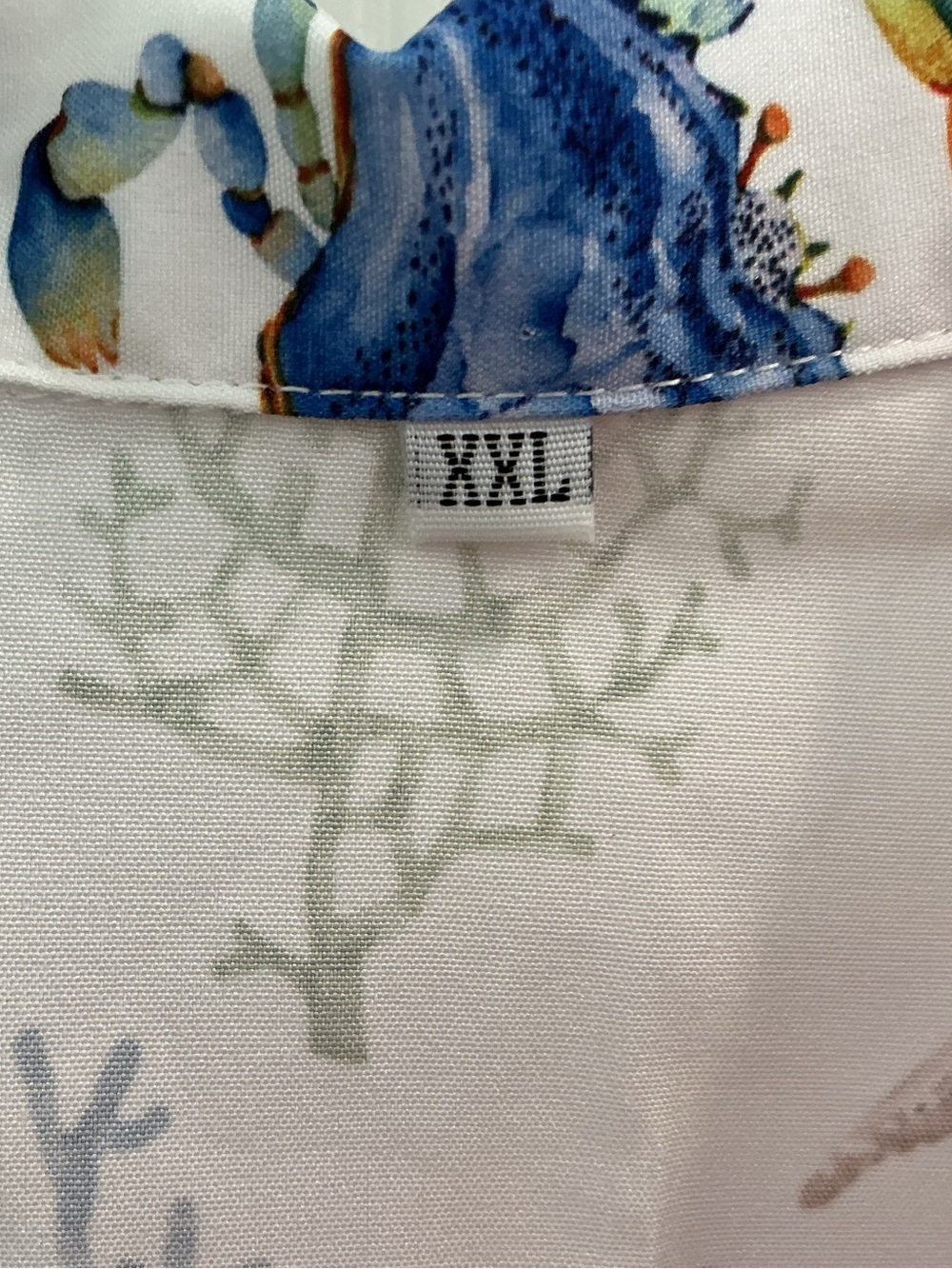 Ocean Print Button-Up Blouse in White with Blue & Rust Accents - Picture 9 of 11